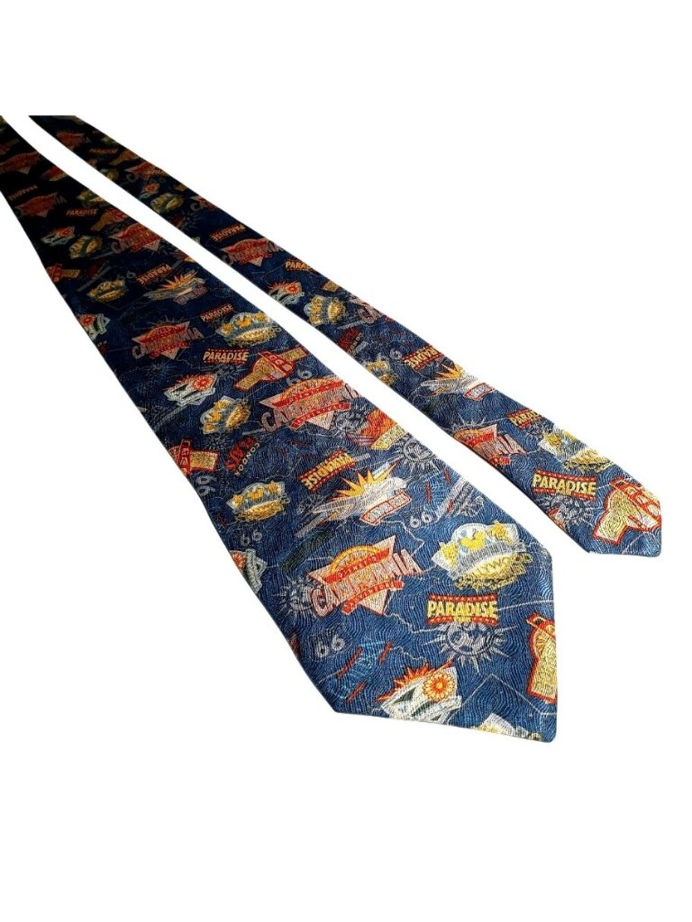 Vintage RM Style California Disney Scenic Route 66 Silk Novelty Tie Condor Flats
